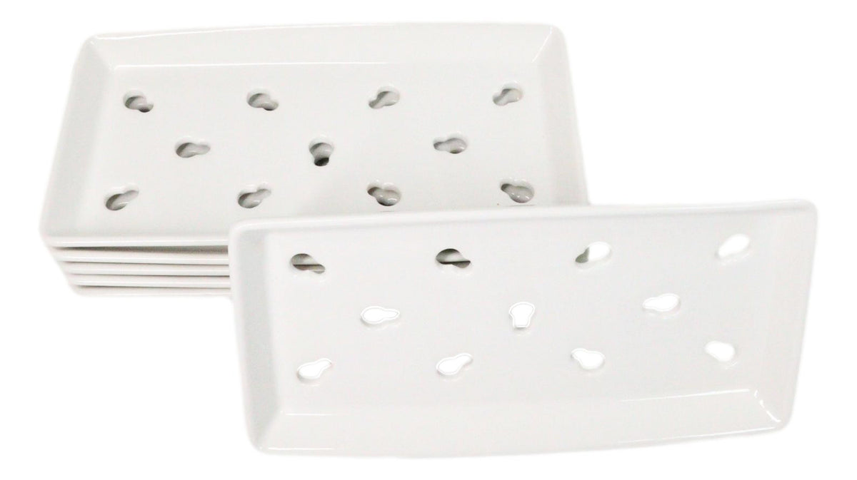 Pack Of 6 Ceramic White Neta Zara Sushi Case Plates With Drip Holes 8" By 4"