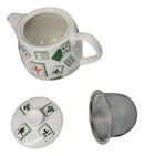 Green And White Iconic Chinese Mahjong Tiles Ceramic Tea Pot 15oz With Strainer