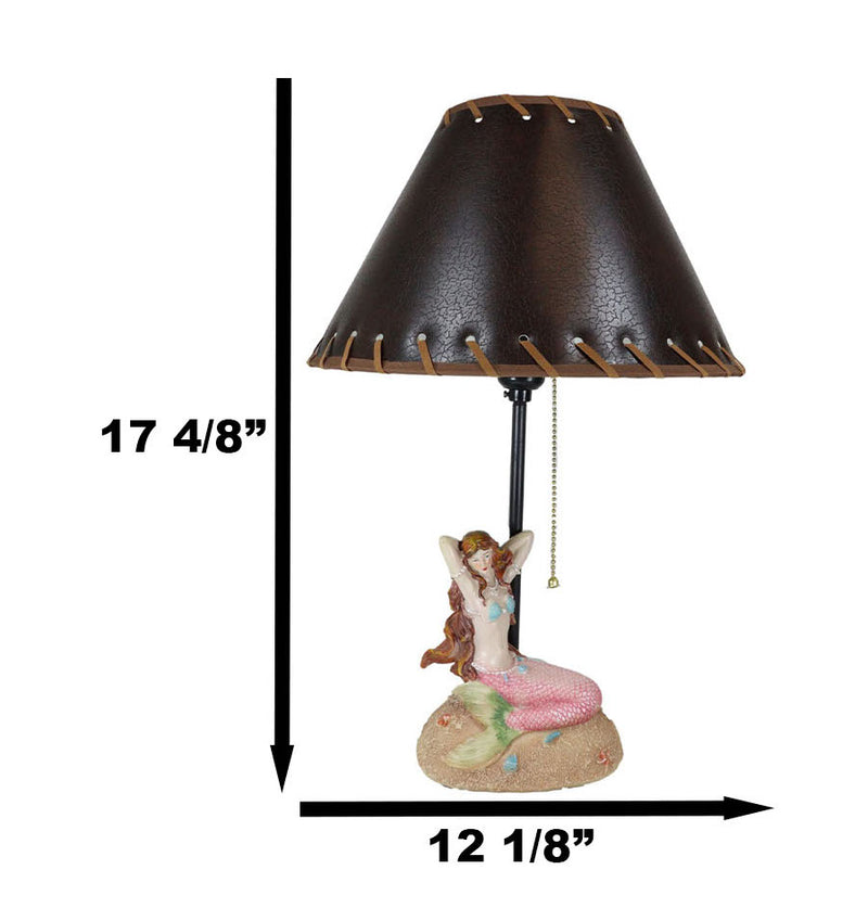 Venus Making Up Marine Sea Siren Mermaid With Pink Tail And Red Hair Table Lamp