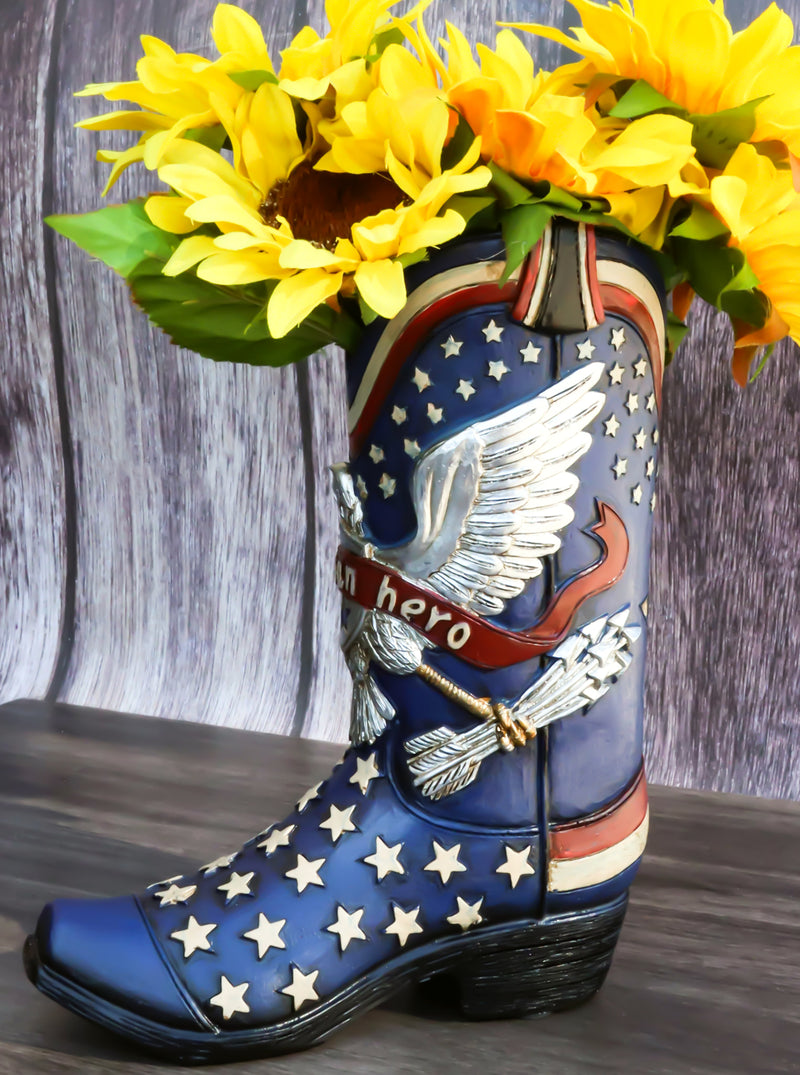 Patriotic Blue Western Stars American Hero Great Seal Eagle Cowboy Boot Vase