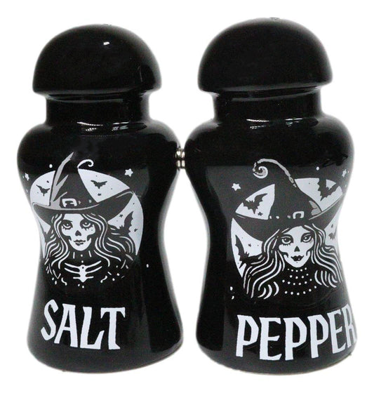 Wicca Black Magic Grand High Witch Apothecary Ceramic Salt Pepper Shakers Set