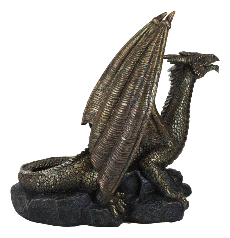 Faux Bronze Giant Serpent Dragon Standing On Volcanic Rock Wine Holder Sculpture
