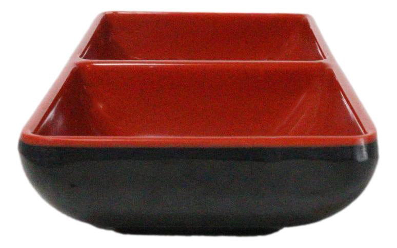 Pack Of 10 Red And Black Melamine Dipping Sauce Or Condiment 2 Partition Dishes