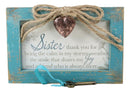 Sister Thank You Calm And Joy Locket Heart Teal Wood Musical Trinket Box 4"X6"