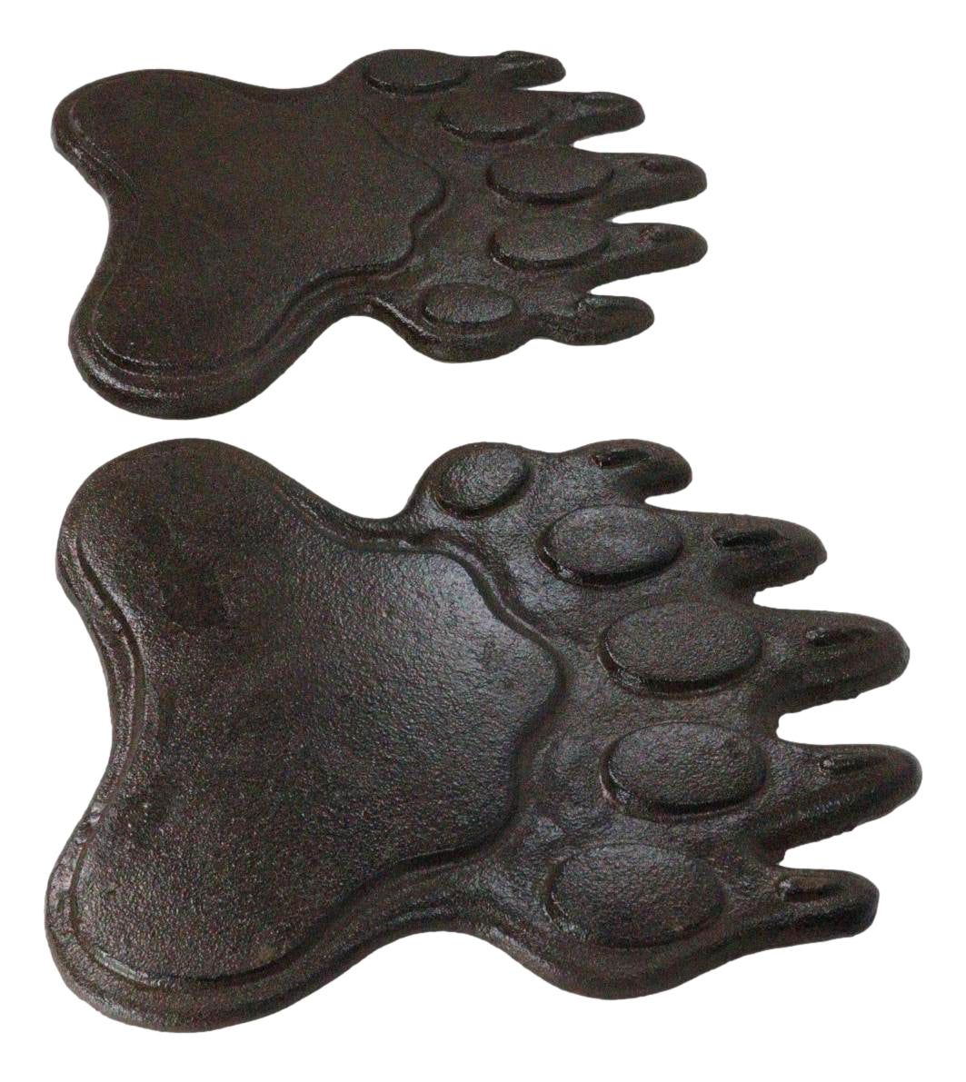 Pack of 2 Cast Iron Grizzly Bear Left and Right Paws Garden Stepping Stones