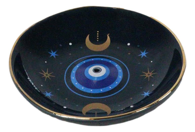 Ebros Gift All Seeing Eye Triple Moon Incense Stick Holder Dish Catcher