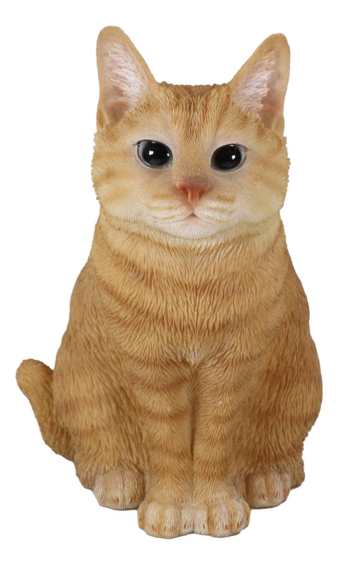 Realistic Adorable Fat Feline Orange Tabby Cat Kitten Sitting Figurine 7.5"H