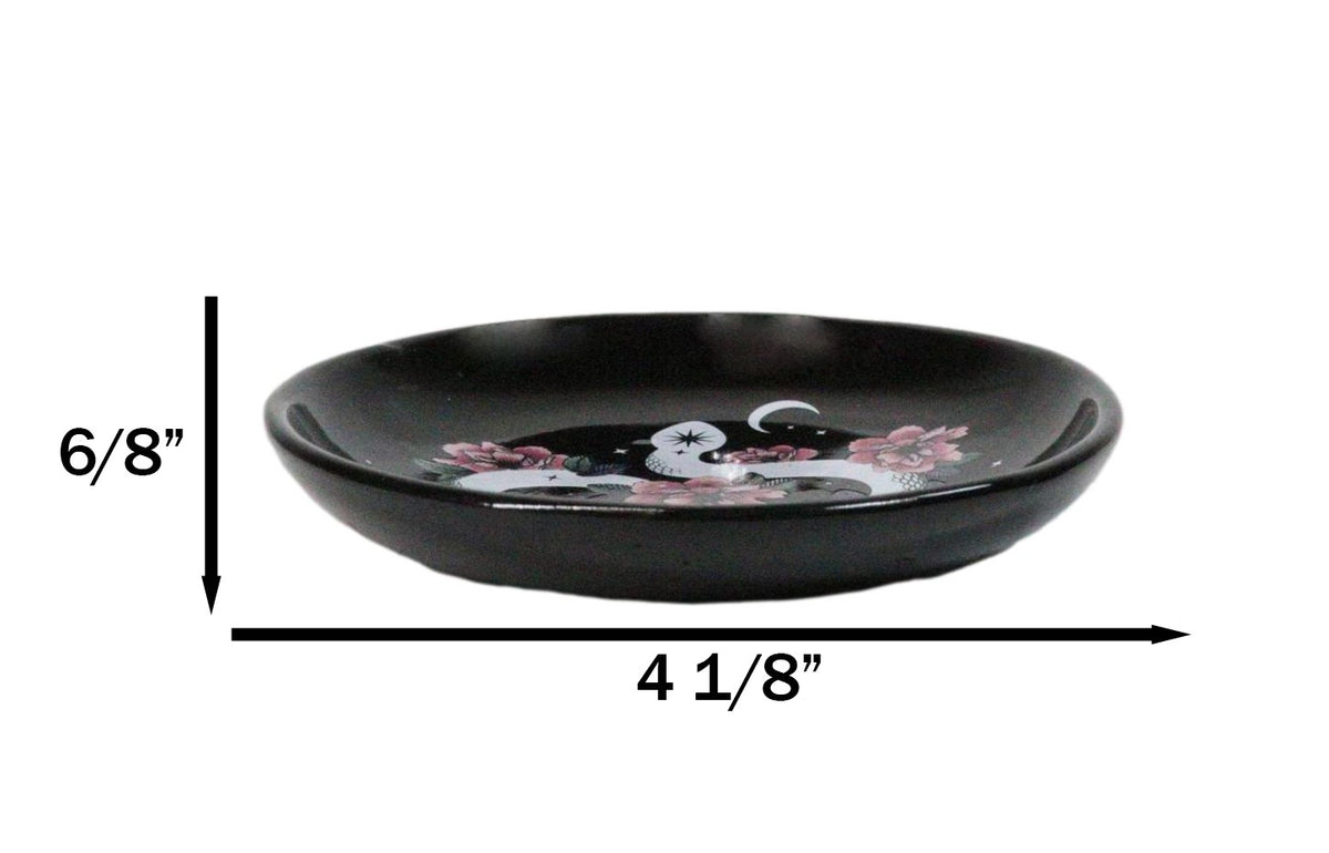 Ceramic Gothic Wicca Pink Floral Roses Serpentine Snake Apothecary Trinket Dish
