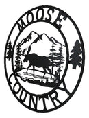 24" Rustic Western Moose Country By Mountains Pine Forest Metal Wall Circle Sign