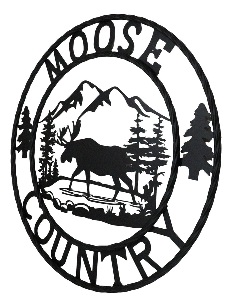 24" Rustic Western Moose Country By Mountains Pine Forest Metal Wall Circle Sign
