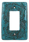 Set of 2 Western Tooled Floral Turquoise Wall Single Gang Rocker Switch Plates