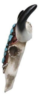 Southwest Steer Cow Skull With Turquoise Cross Tooled Leather Motif Wall Decor