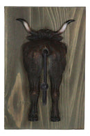 Set of 3 Rustic Western Steer Bulls Hind Butt Coat Wall Hooks With Wooden Plaque