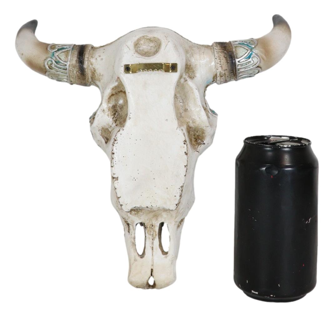 Western Turquoise Floral Horned Cow Skull Wall Decor Plaque