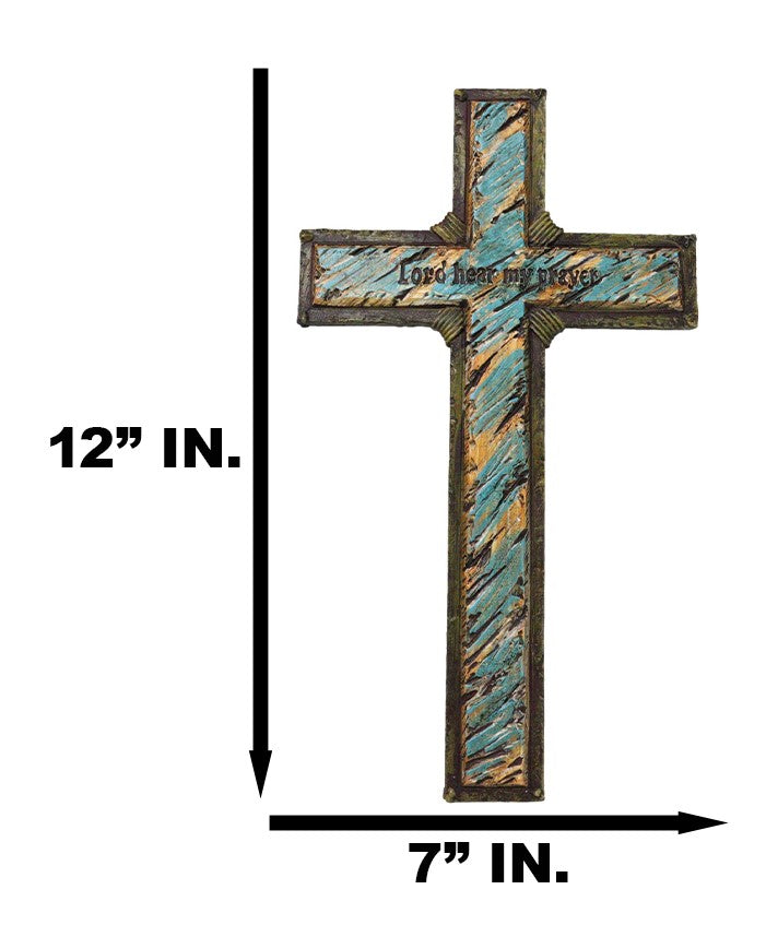 Colorful Turquoise Sunset Lord Hear My Prayer Wall Cross Plaque Figurine 12"H