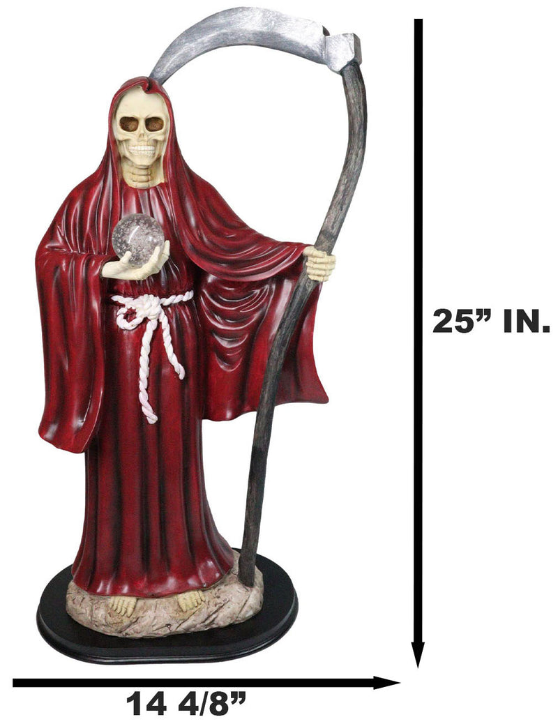 Large 2 Feet Tall Holy Death Santa Muerte Holding Scythe In Red Robe Statue