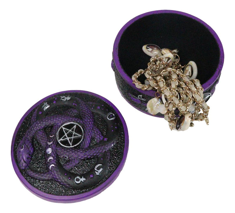 Wicca Occultic Alchemist Snake Serpent With Pentagram Small Trinket Box 4"D