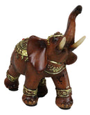 Feng Shui Faux Wood Right Facing Trunk Up Elephant With Golden Tapestry Figurine