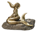 Gold Leaf Resin Abstract Art Mermaid Sunbathing On Ocean Rock Figurine 8.5" L