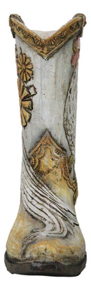 Rustic Country Rooster With Floral Blossoms Spring Time Cowboy Boot Money Bank