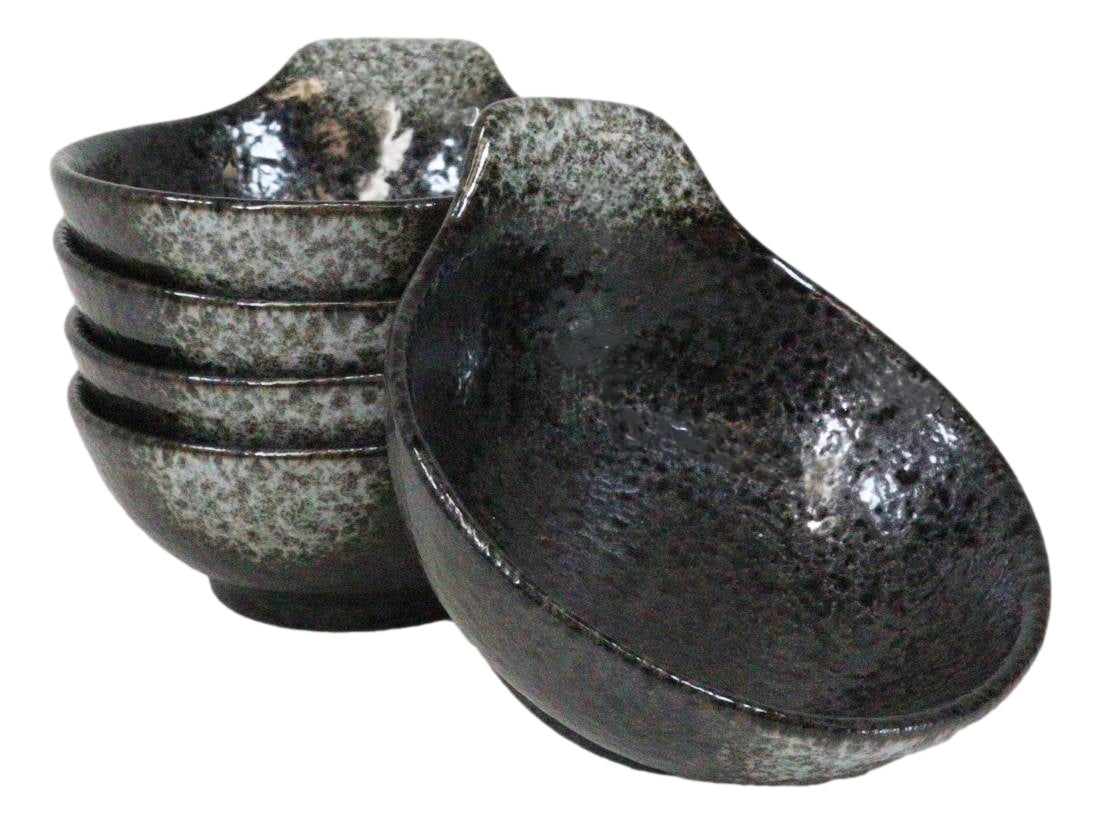 Pack Of 5 Charcoal Grey Tone Hakumu Small Ponzu Miso Soup Bowls With Handle 5oz