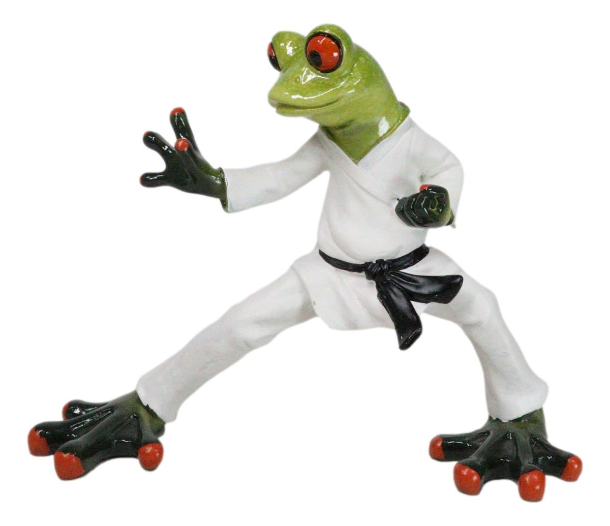 Toad Chop Karate Kid Black Belt Green Frog Martial Arts Warrior Figurine - Ebros Gift