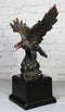 Open Winged American Bald Eagle Perching On Rocky Hill Figurine With Base