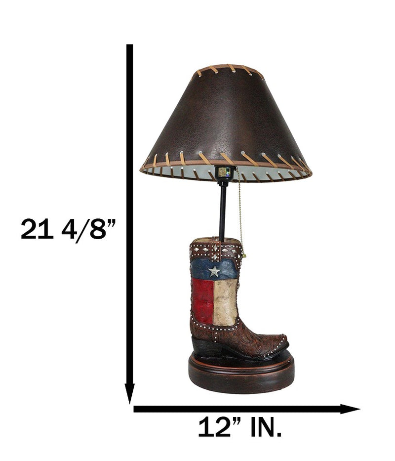 Western Floral Tooled Leather Texas State Flag Cowboy Boot Desktop Table Lamp