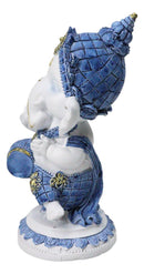 Blue White Hindu Elephant God Dancing Ganesha With Mridangam Drum Figurine