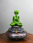 Green Roswell Alien On Spaceship Saucer Incense Burner Decorative Box Figurine