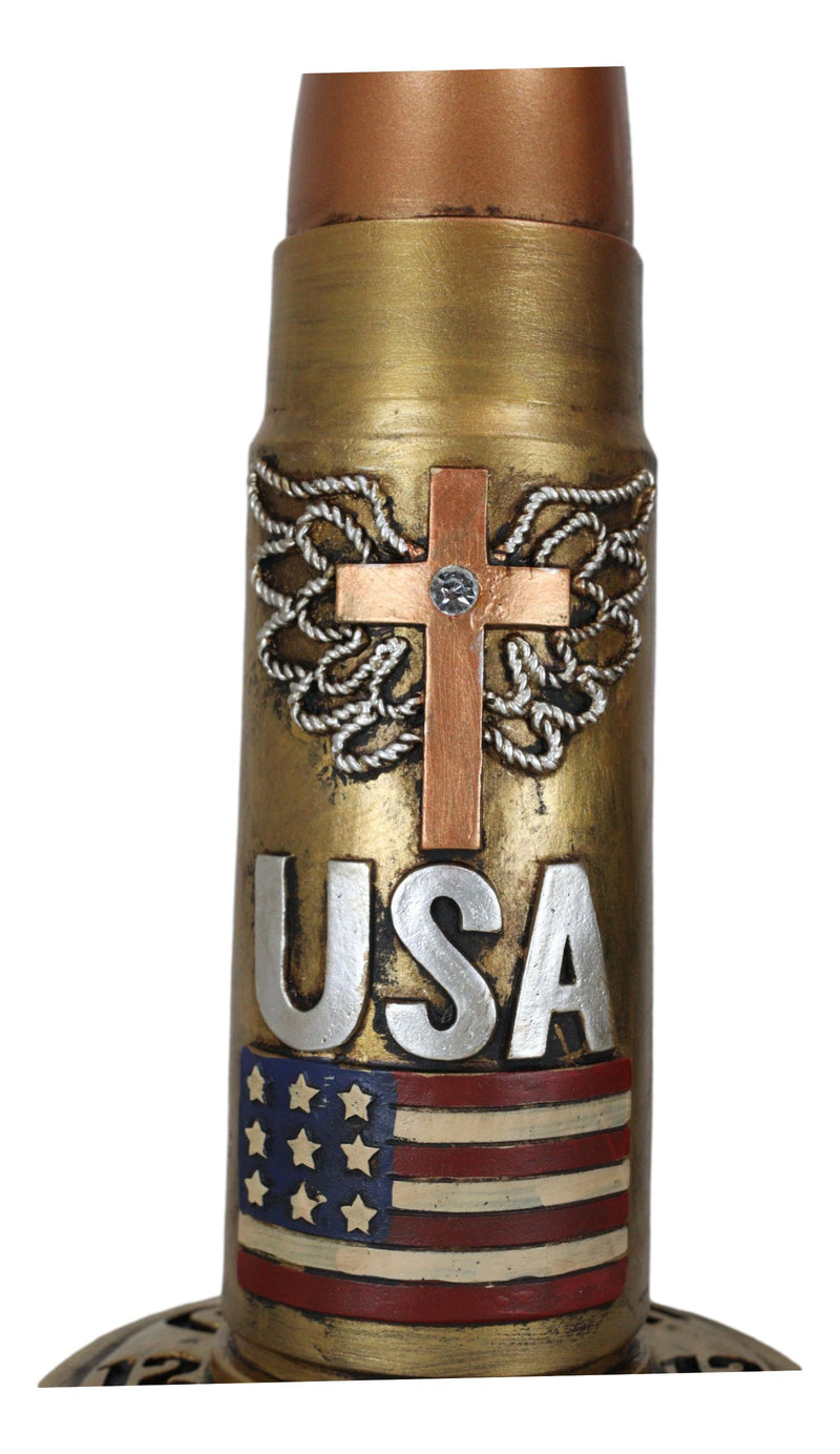Western Patriotic American Flag USA Angel Winged Cross Bullet Shell Table Lamp