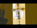 Green Floral Shamrock Cross with Gemstones Metal Scroll Filigree Wind Chime 31"H