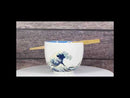 Great Wave Of Kanagawa Hokusai Ceramic Donburi Ramen Soup Bowl Chopsticks Set