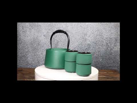 Green Cast Iron Teapot 33oz with 4 Tea Cups | Ebros Gift