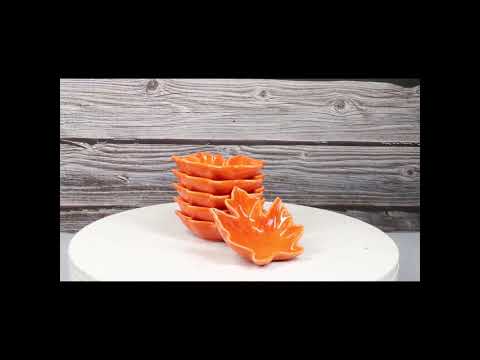 Orange Momiji maple leaf porcelain sauce dishes set of 6