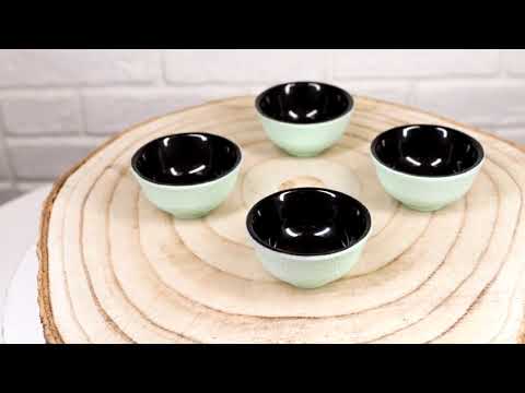 Mint Green Textured Japanese Tetsubin Style Cast Iron Mini Tea Cups Set of 4