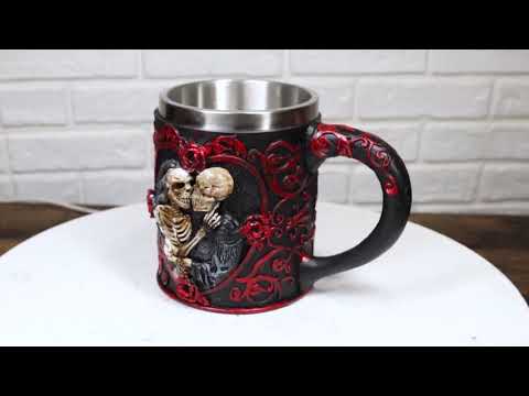 Kissing Skeleton Couple Mug with Red Roses | Ebros Gift