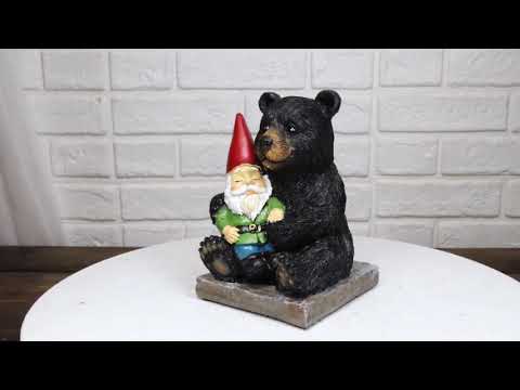 Black Bear Hugging Gnome Figurine | Ebros Gift