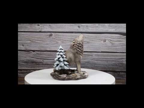 Howling Gray Wolf by Snowy Pine Tree Figurine