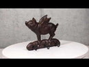 Cast Iron Whimsical Flying Pig Angel 3-Peg Wall Hook Decorative Sculpture