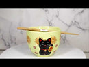 Maneki Neko Lucky Cat Yellow Ceramic Donburi Ramen Soup Bowl With Chopsticks Set