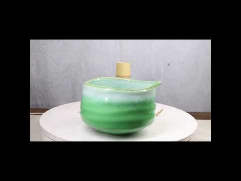 Green And White Emerald Ceramic Japanese Matcha Green Tea Bowl Whisk & Scoop Set