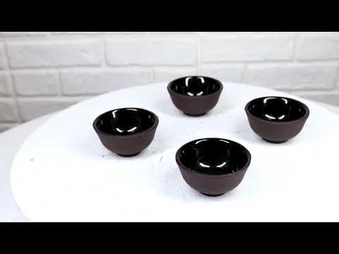 Brown Textured Surface Japanese Tetsubin Style Cast Iron Mini Tea Cups Set of 4