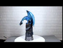 Blue Elemental Ice Dragon Perching On Medieval Stonewall Castle Tower Figurine