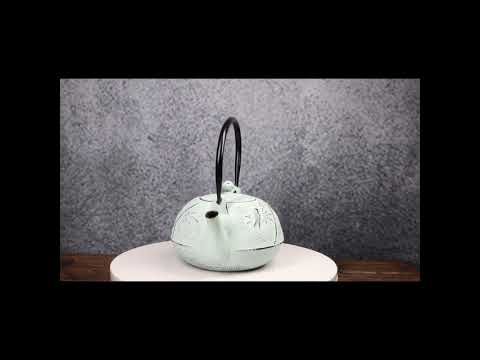 Mint Green Bamboo Cast Iron Teapot 40oz | Ebros Gift