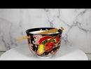 Black Oriental Koi Fishes Ceramic Donburi Ramen Soup Bowl With Chopsticks Set