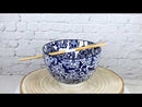 Blue Botanica Floral Blossoms 20Oz Donburi Ramen Soup Bowl With Chopsticks Set