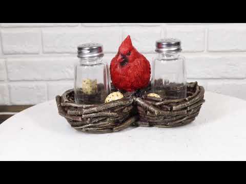 Cardinal Nest Salt and Pepper Shaker Holder | Ebros Gift