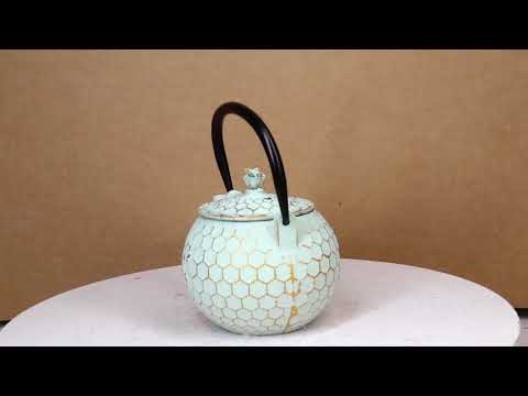 Mint Green Rustic Honeycomb With Bee Petite Cast Iron Teapot 10oz Tea Pot | Ebros Gift