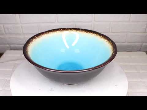 Pack Of 6 Crackle Blue Sky Aozora Kannyu Ceramic Large Pho Ramen Soup Bowls 47oz